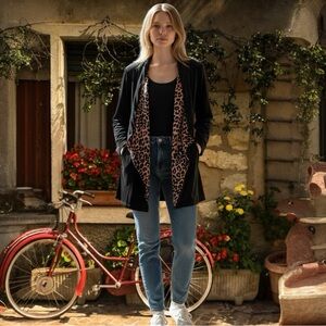 Umgee Black Leopard Print Open Front Cardigan